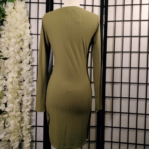 NWT And Now This Solid Olive Long Sleeve Mini Dress Side Cinched Size Medium - Picture 3 of 6